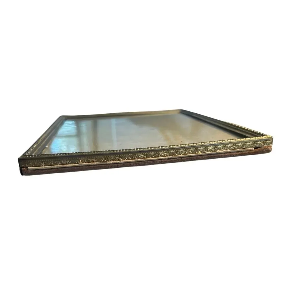 Vtg rectangular stamped metal antique aesthetics wall Frame, glass velvet slide